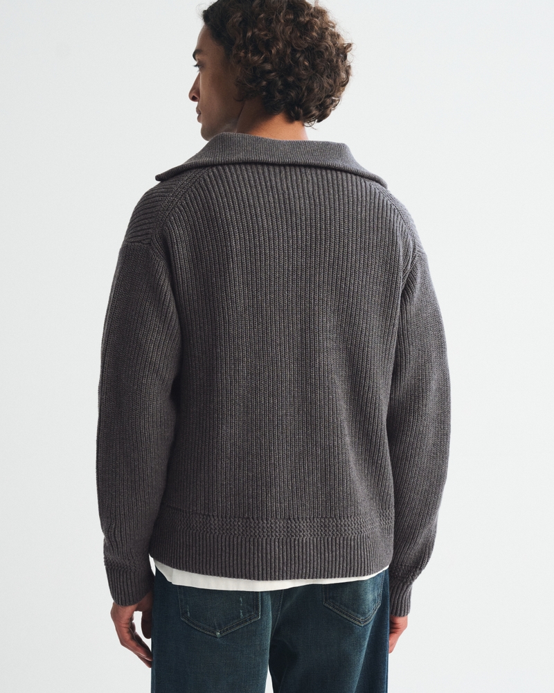 100% Cotton Fold Down Collar Quarter-Zip Sweater - thumbnail 4