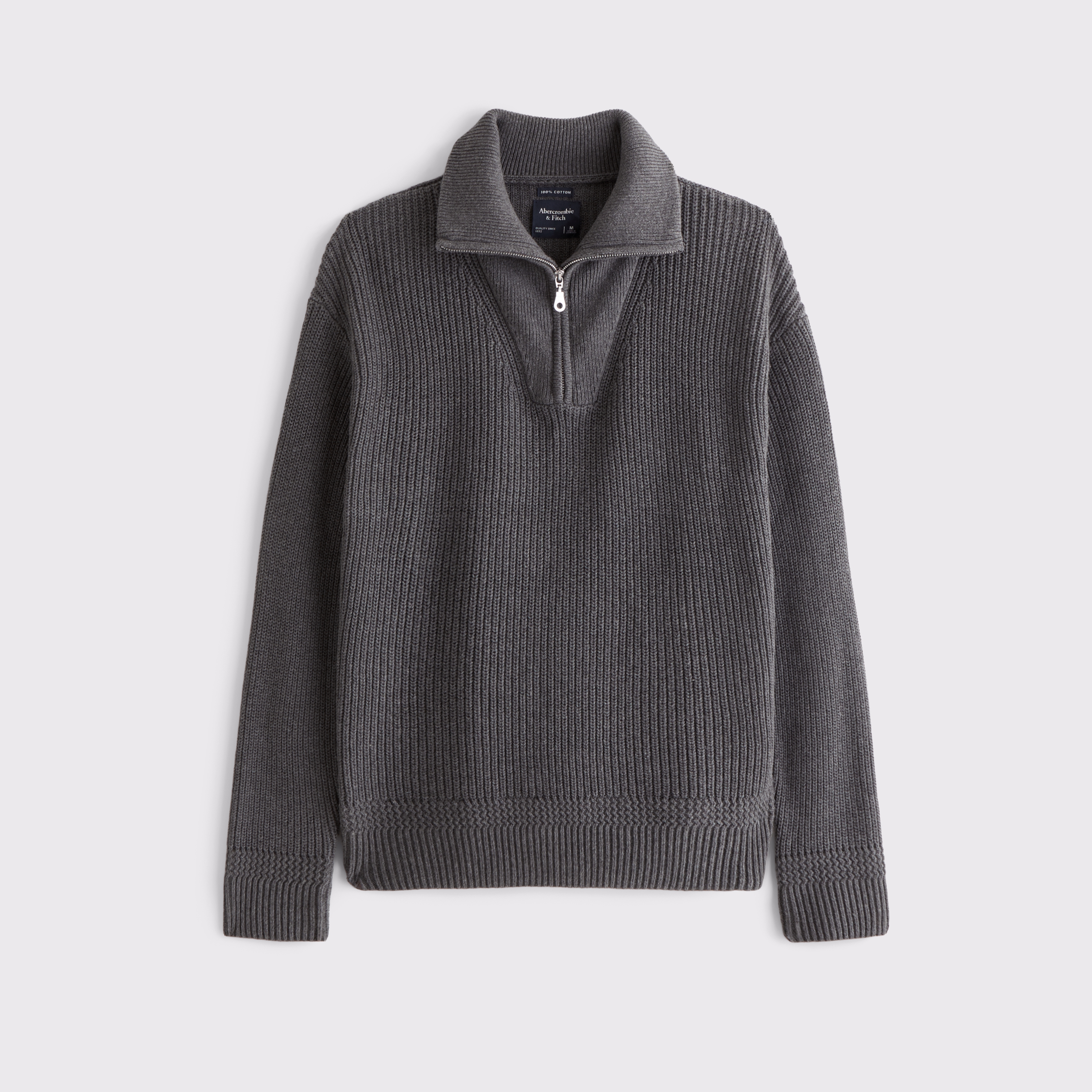 Мужской свитер Abercrombie & Fitch 100% Cotton Fold Down Collar Quarter-Zip, цвет: Угольный — фото 1