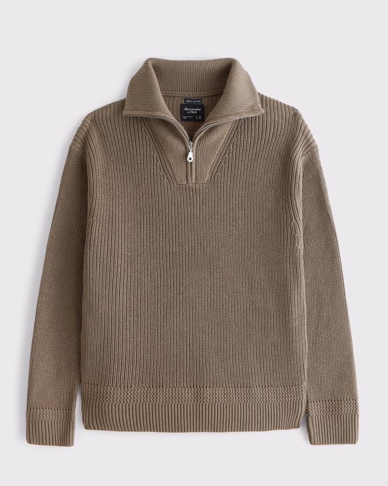 100% Cotton Fold Down Collar Quarter-Zip Sweater - thumbnail 7