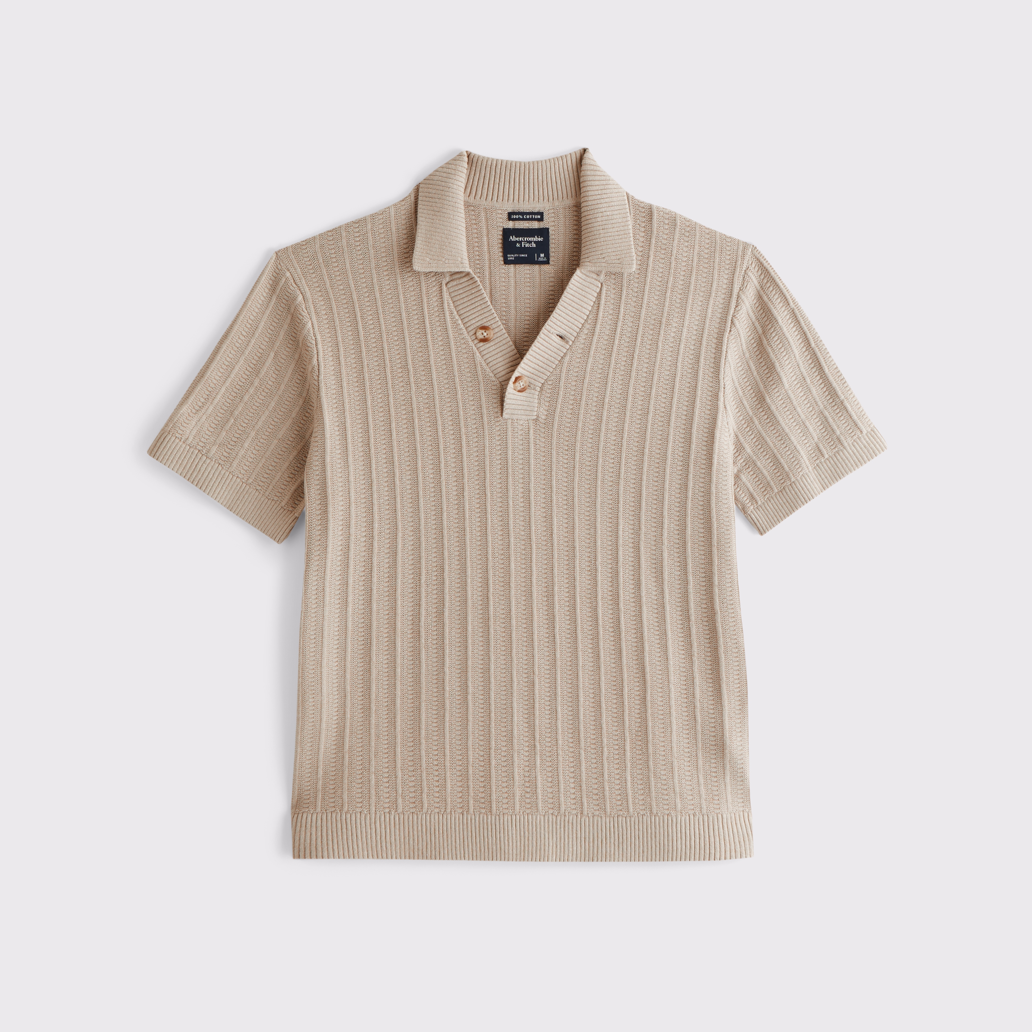 Мужские рубашки Abercrombie & Fitch 100% Cotton Rib 2-Button Sweater Polo, цвет: Бежевый — фото 1
