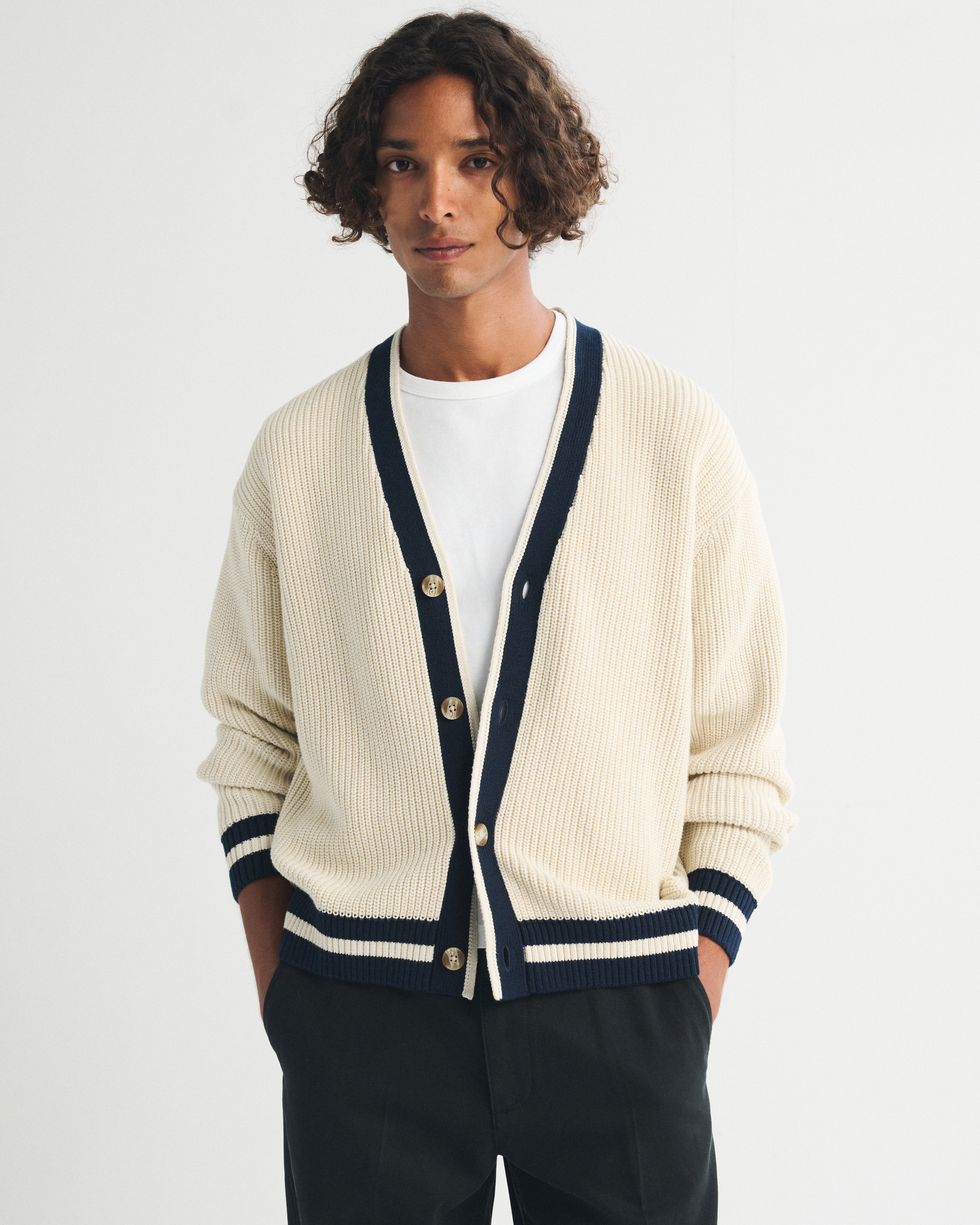 Мужской кардиган Abercrombie & Fitch 100% Cotton Retro Prep, цвет: Бежевый — фото 2