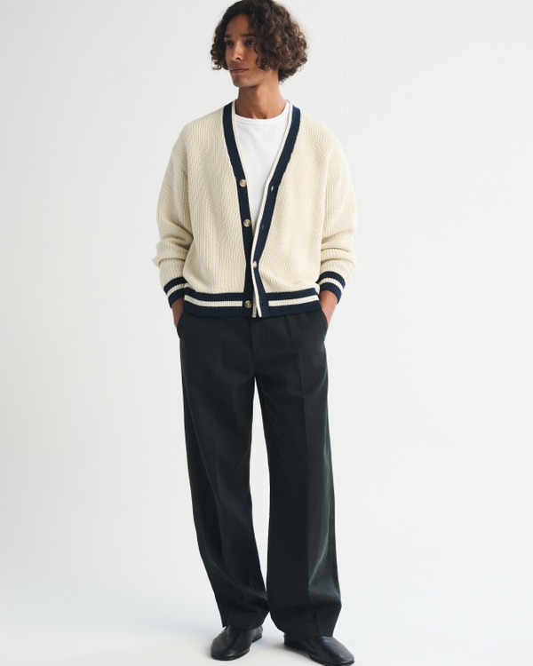 100% Cotton Retro Prep Cardigan, Beige view 2