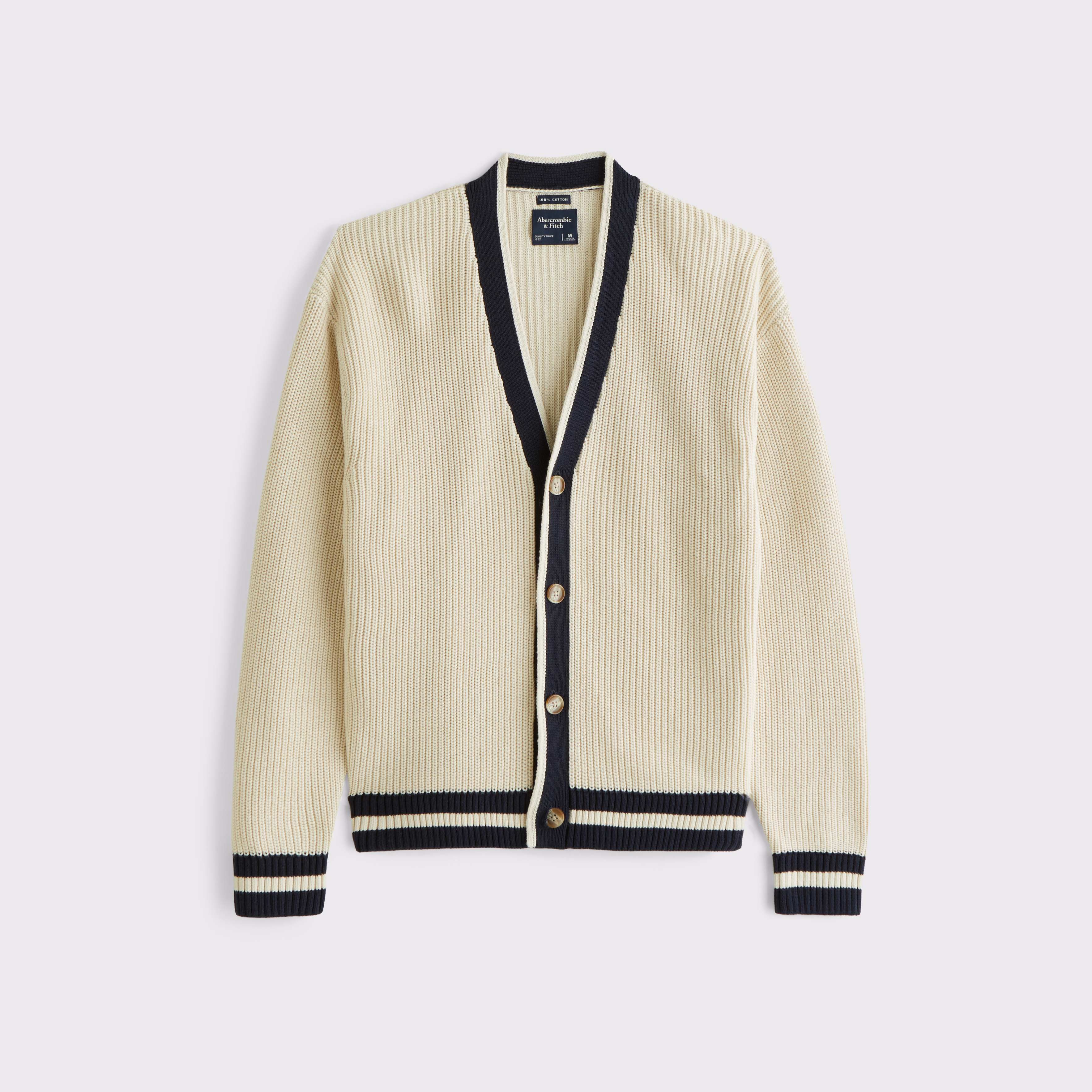 Мужской кардиган Abercrombie & Fitch 100% Cotton Retro Prep, цвет: Бежевый — фото 1