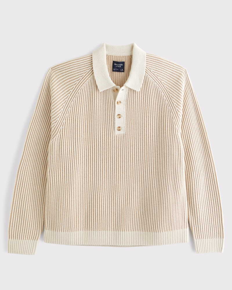 Long-Sleeve Rib Collared Sweater Polo