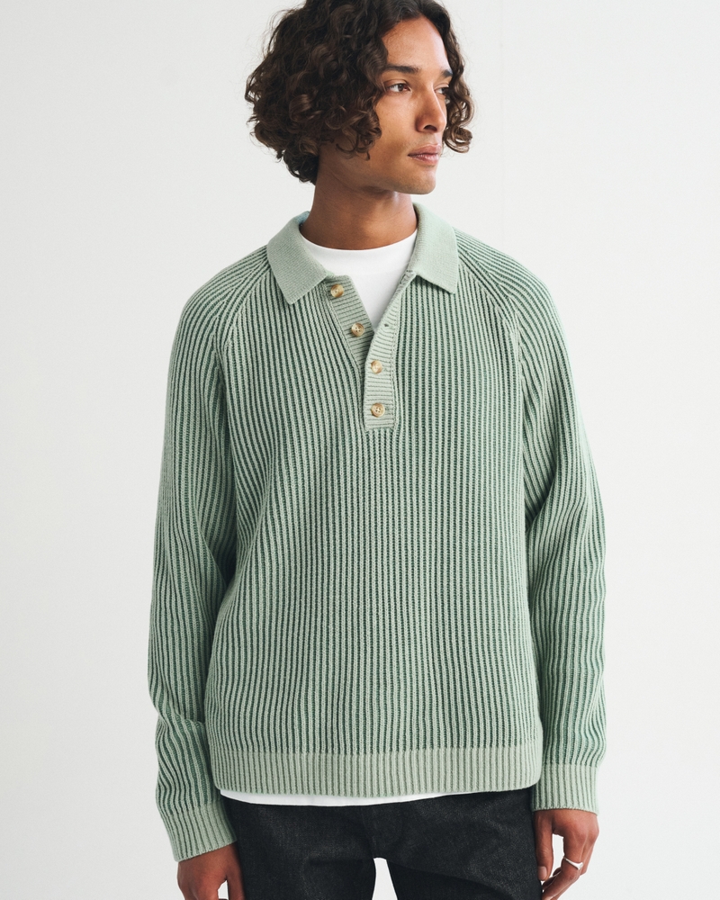 Long-Sleeve Rib Collared Sweater Polo - thumbnail 3