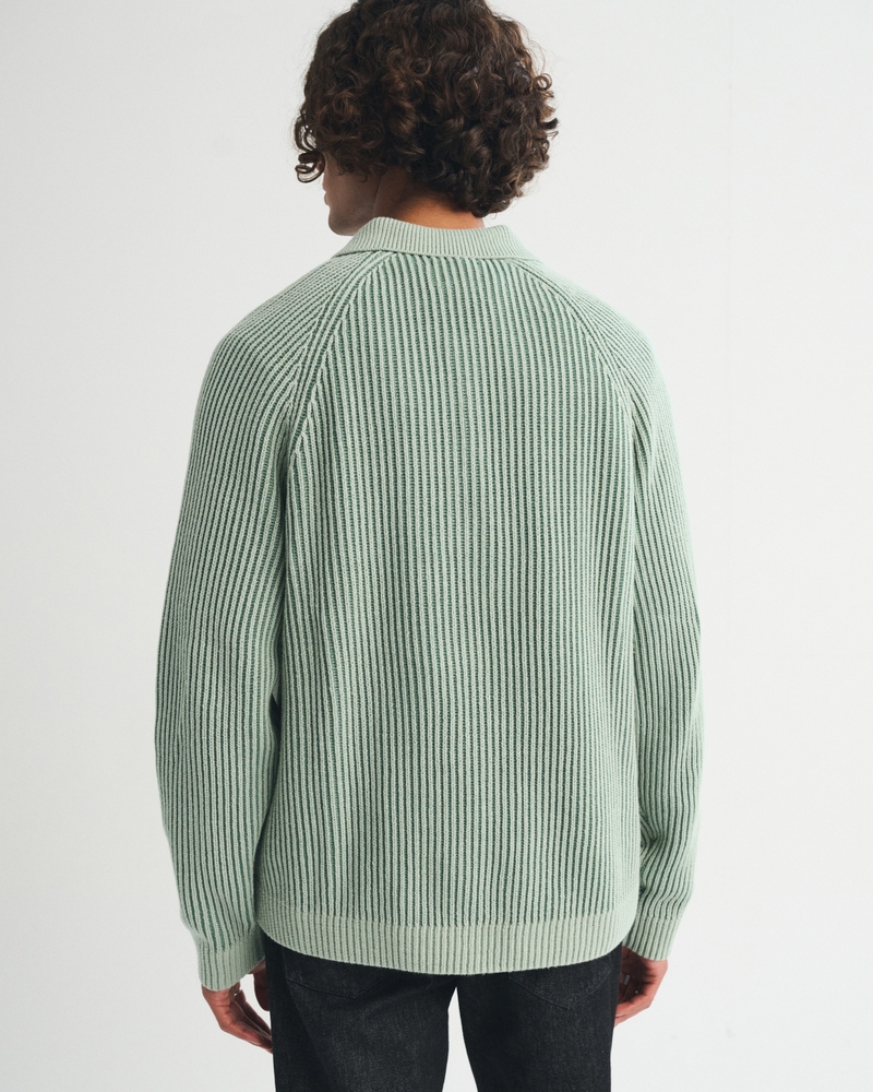 Long-Sleeve Rib Collared Sweater Polo - thumbnail 5