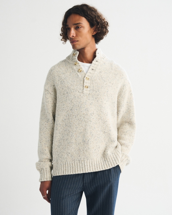 Henley Mock Neck Sweater, Cream view 1