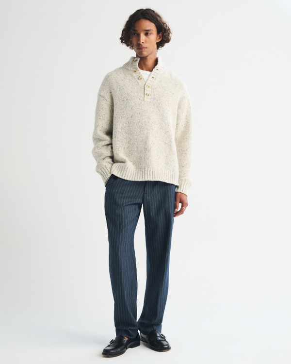 Henley Mock Neck Sweater, Cream view 2