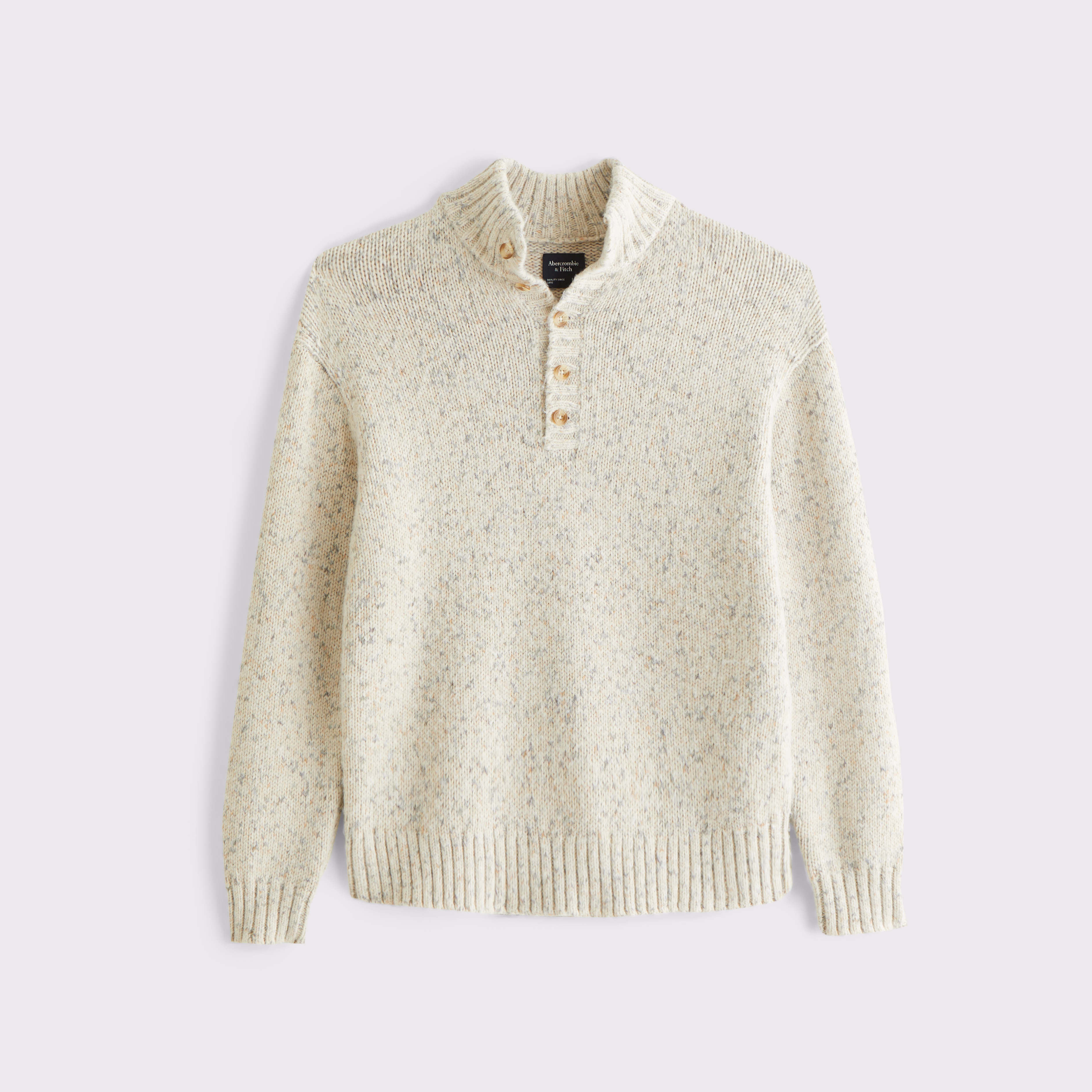 Мужской свитер Abercrombie & Fitch Henley Mock Neck, цвет: Кремовый — фото 1