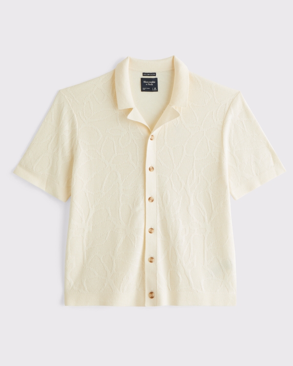 100% Pima Cotton Floral Button-Through Sweater Polo, Cream view 1