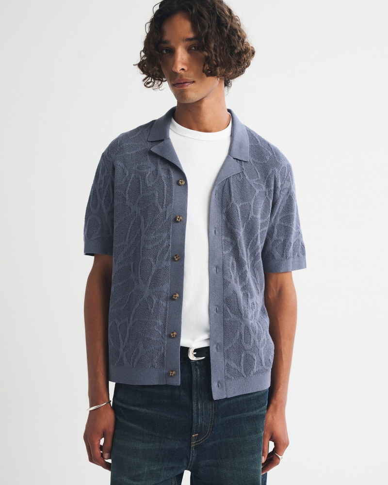 100% Pima Cotton Floral Button-Through Sweater Polo - thumbnail 3