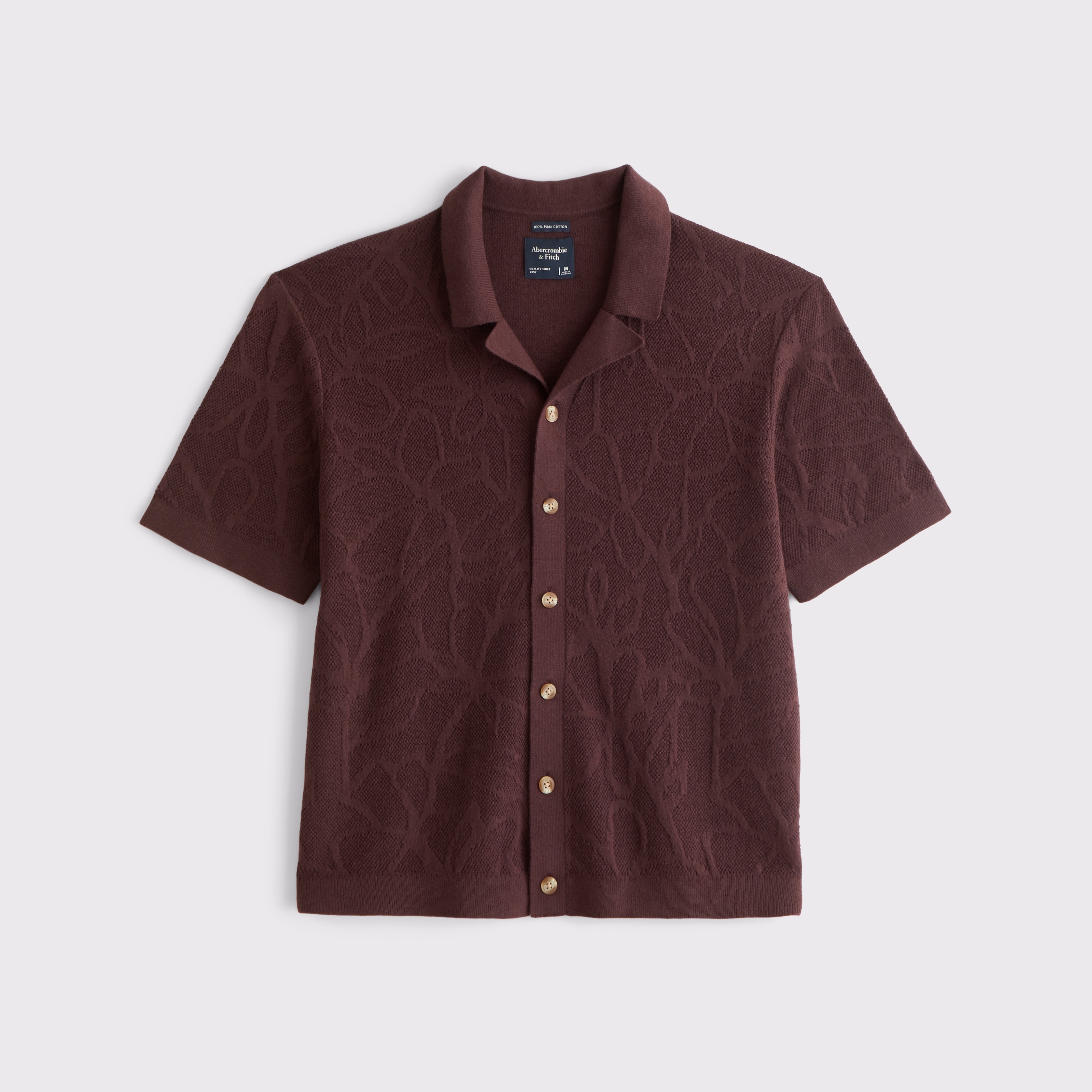 Мужские рубашки Abercrombie & Fitch 100% Pima Cotton Floral Button-Through Sweater Polo, цвет: Шоколадный — фото 1