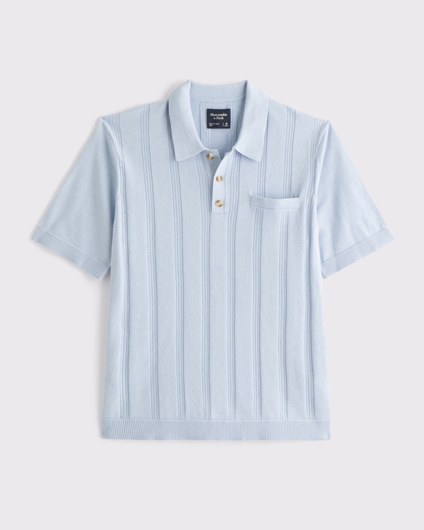 Refined Rib 3-Button Sweater Polo, Powder Blue view 1