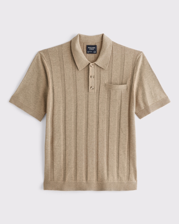 Refined Rib 3-Button Sweater Polo, Tan view 1