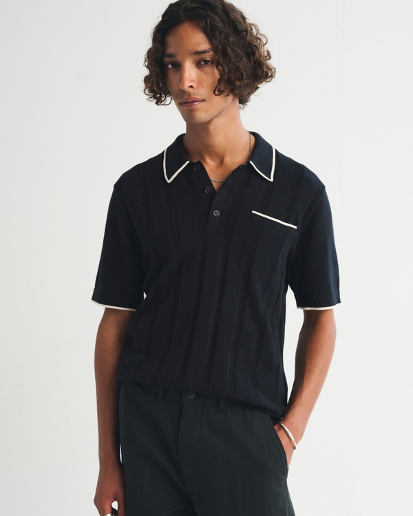 Refined Rib 3-Button Sweater Polo, Black view 1