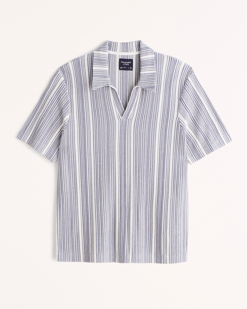 Men's Striped Johnny Collar Sweater Polo Men's Tops