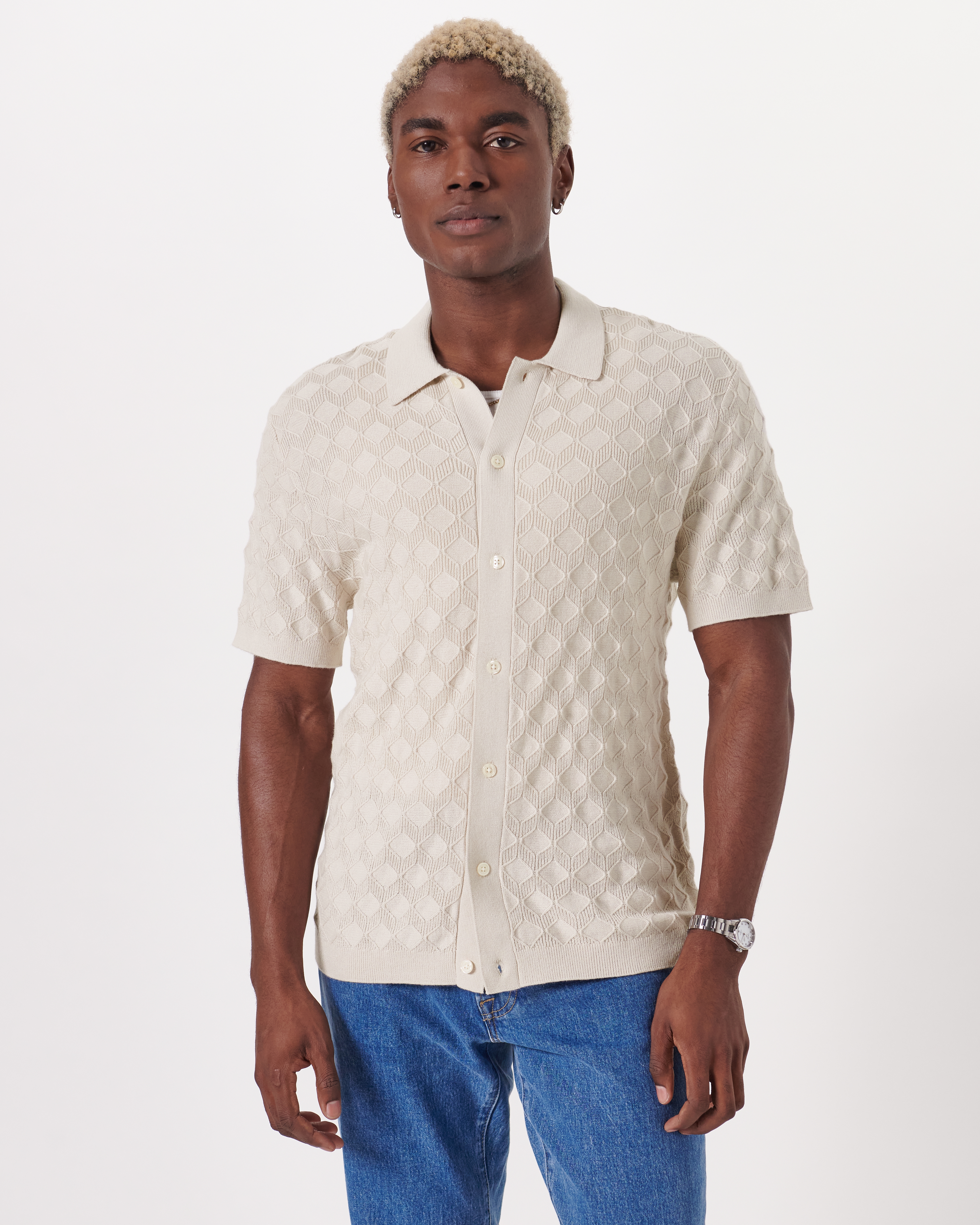Men's Stitch Button-Through Sweater Polo | Men's Clearance