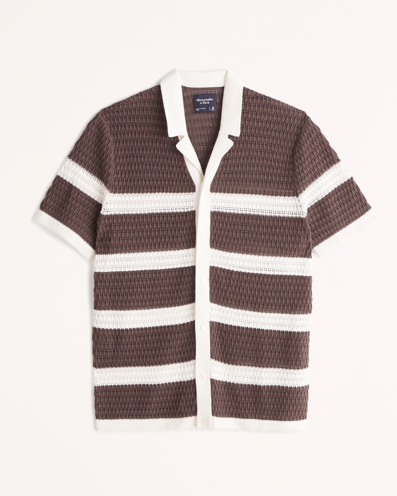 Crochet Striped Button-Through Sweater Polo