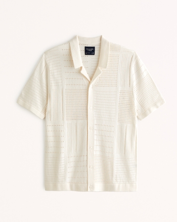 Men's Patchwork Stitch Button-Through Sweater Polo | Men's Clearance | Abercrombie.com