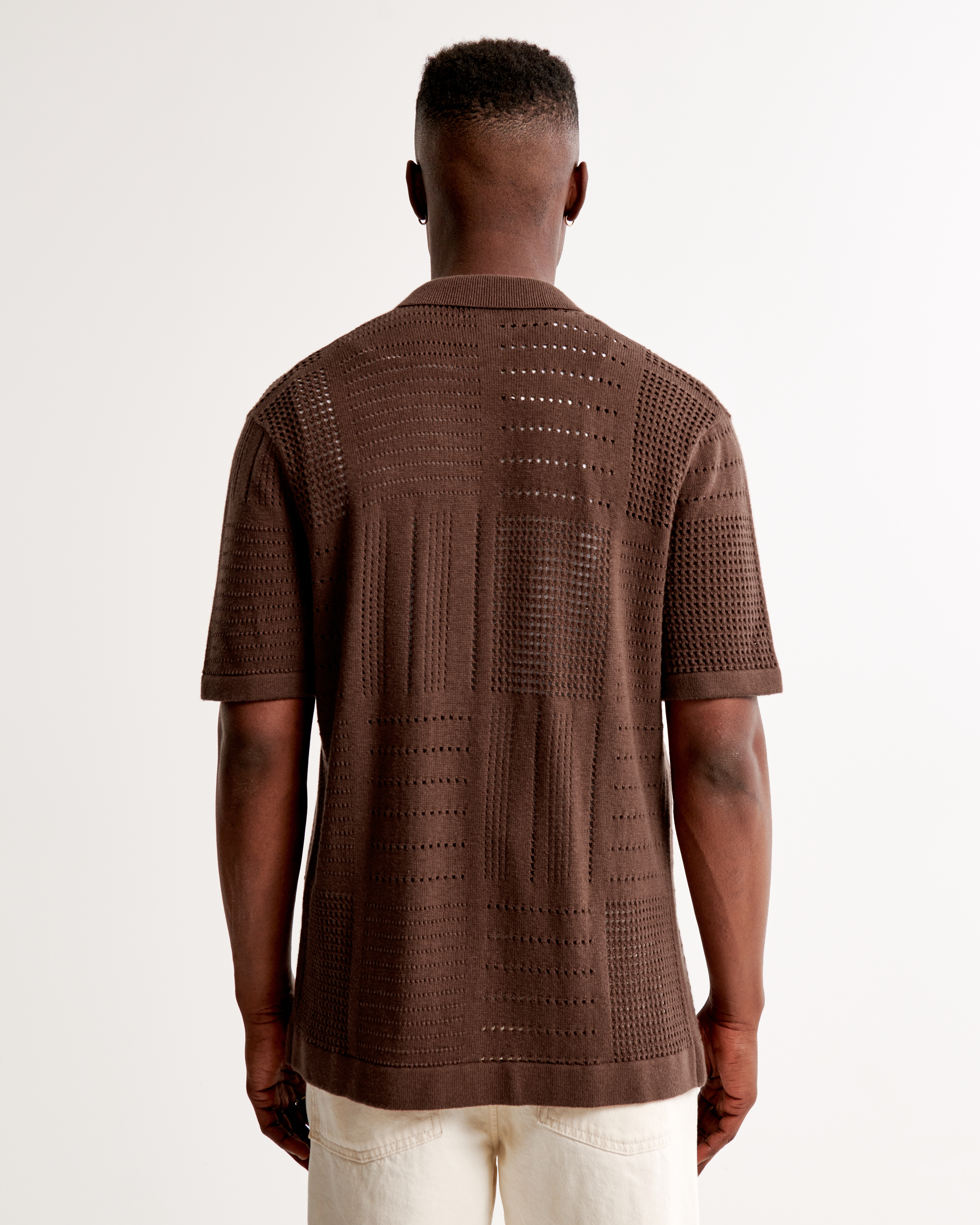 Men's Patchwork Stitch Button-Through Sweater Polo | Men's