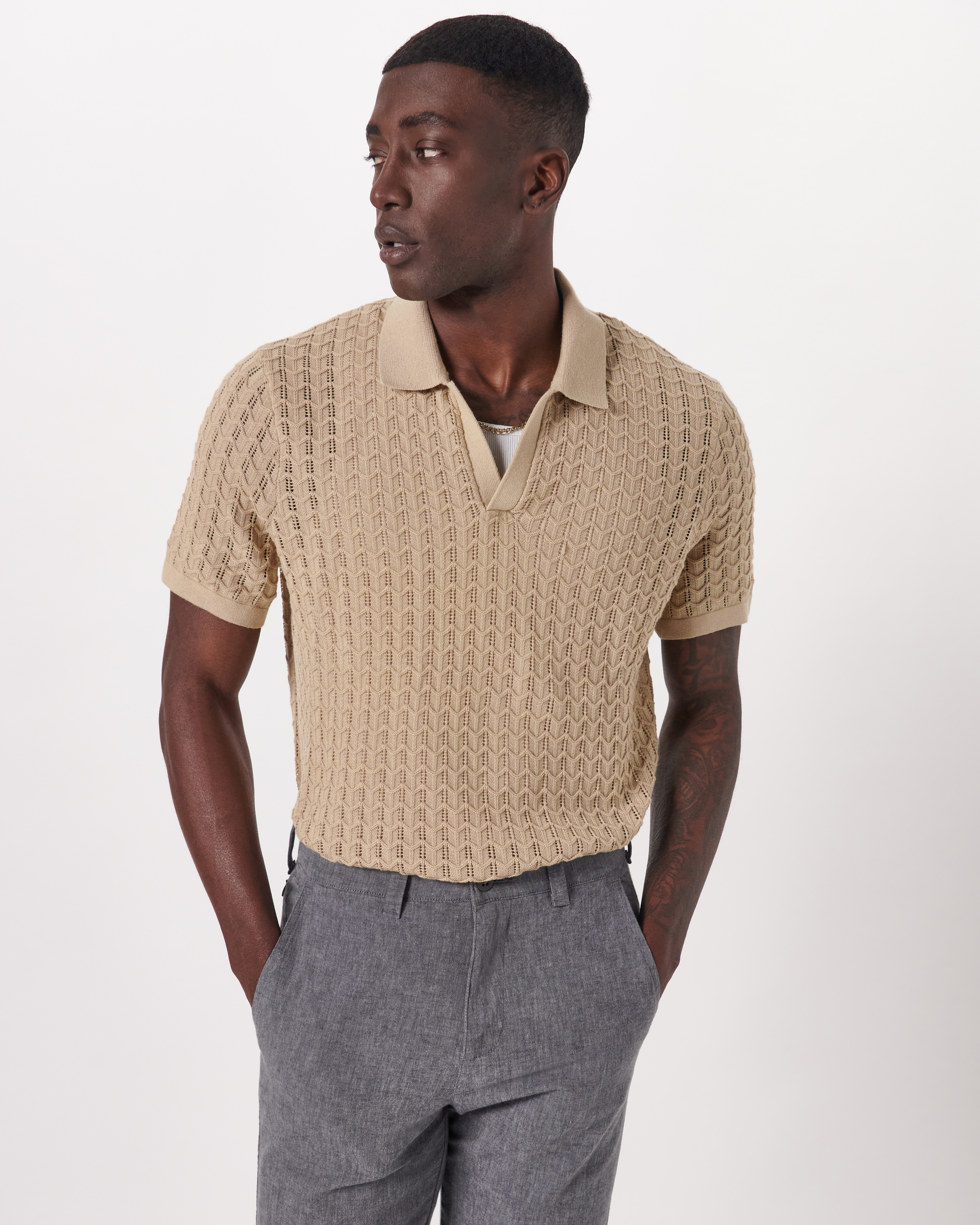 Men's Textured Johnny Collar Sweater Polo | Men's Sale