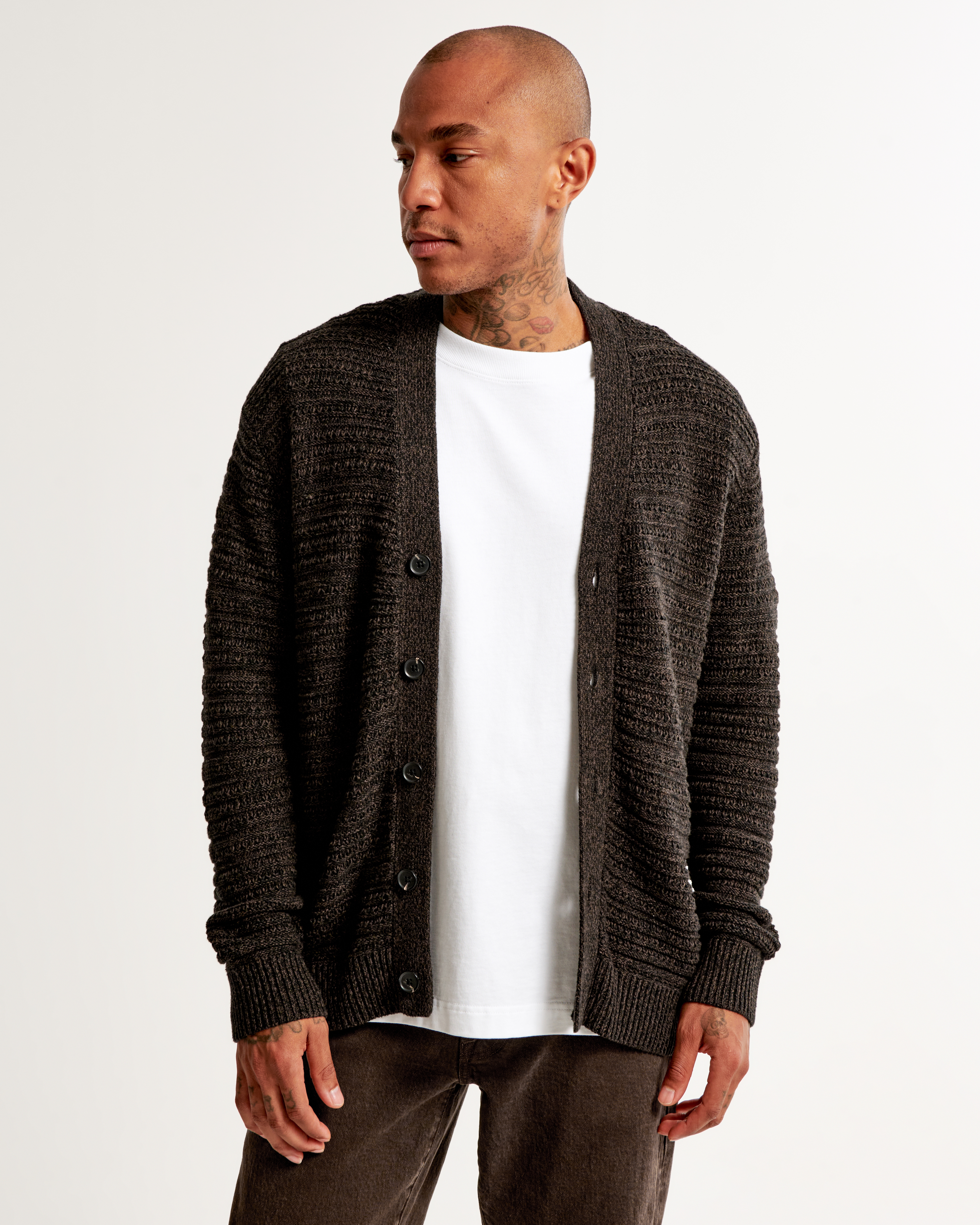 Mens crew neck discount cardigan