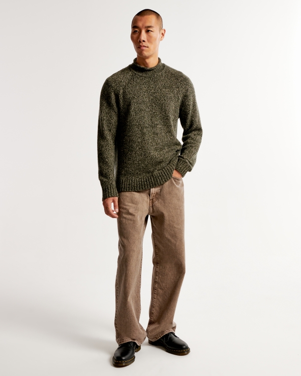 Marled Roll Neck Sweater, Green Marl