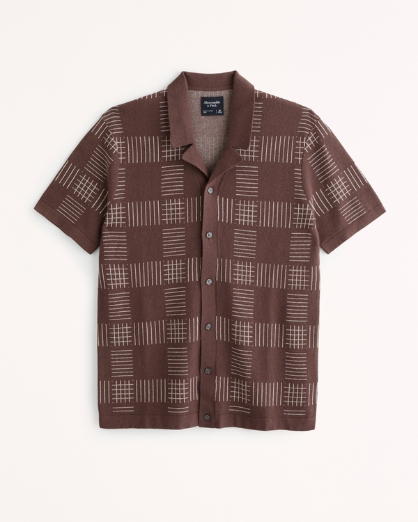 Pattern Button-Through Sweater Polo, Light Brown Stripe