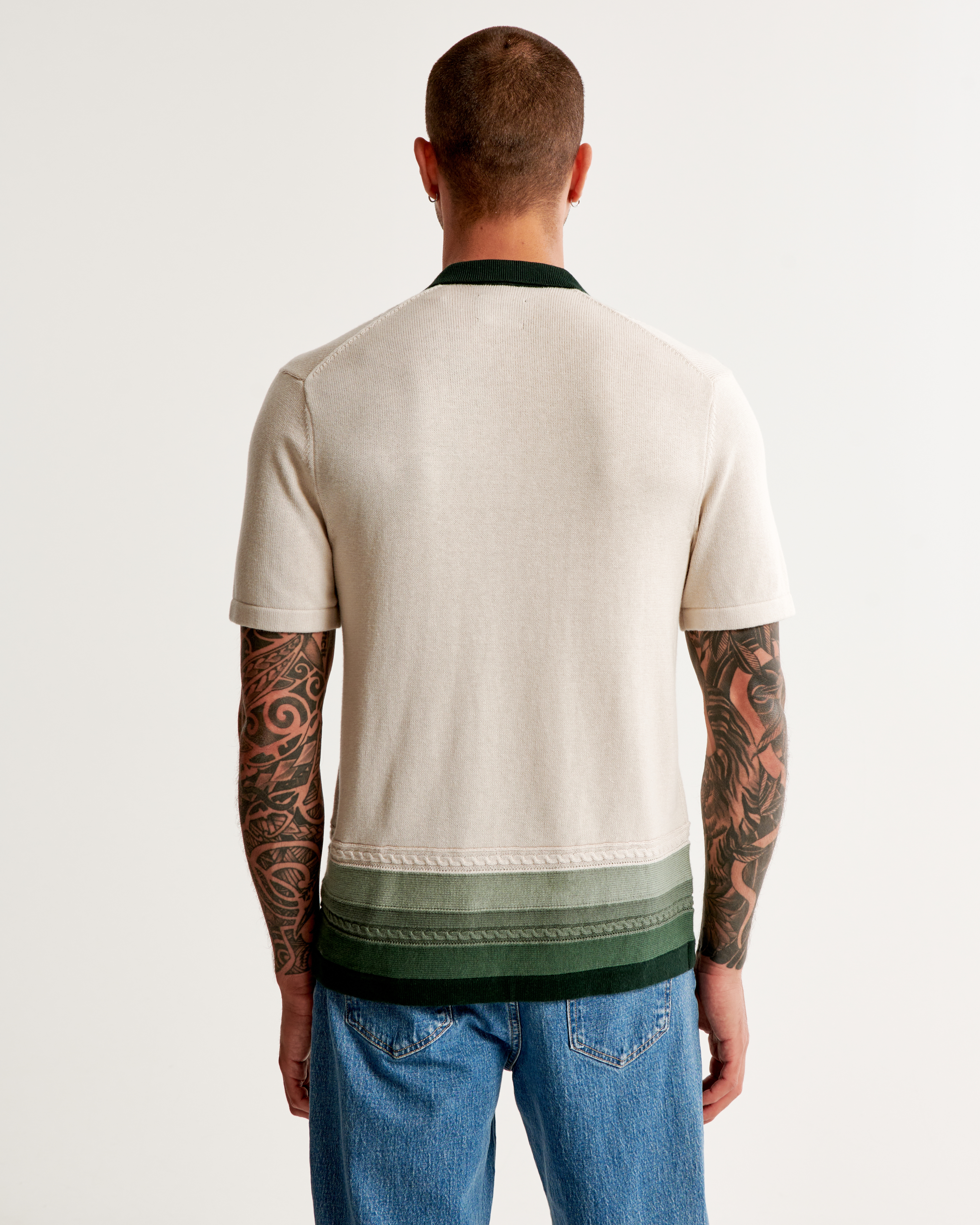 Men's Border Stripe Button-Through Sweater Polo | Men's Clearance