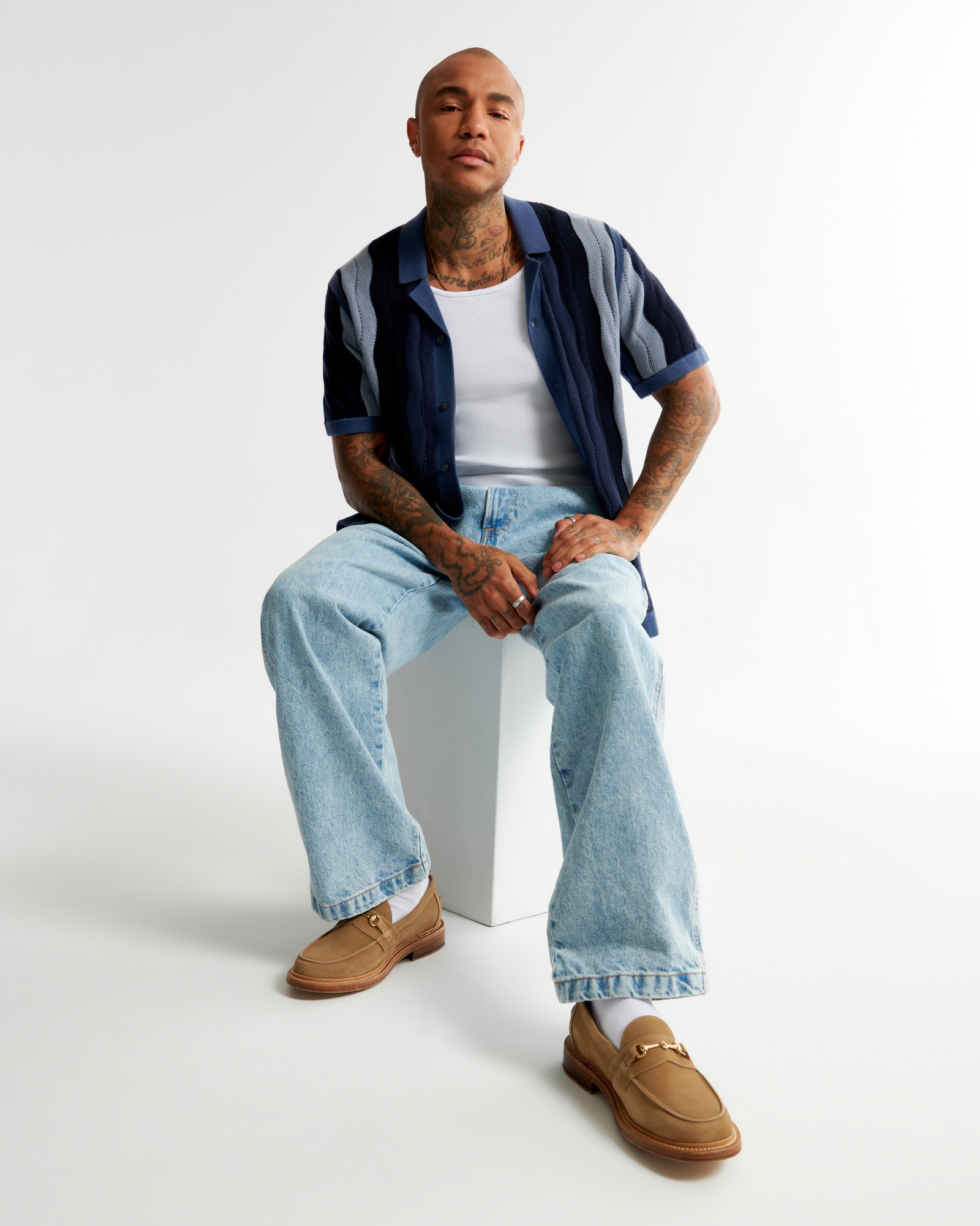 Wave Stitch Button-Through Sweater Polo