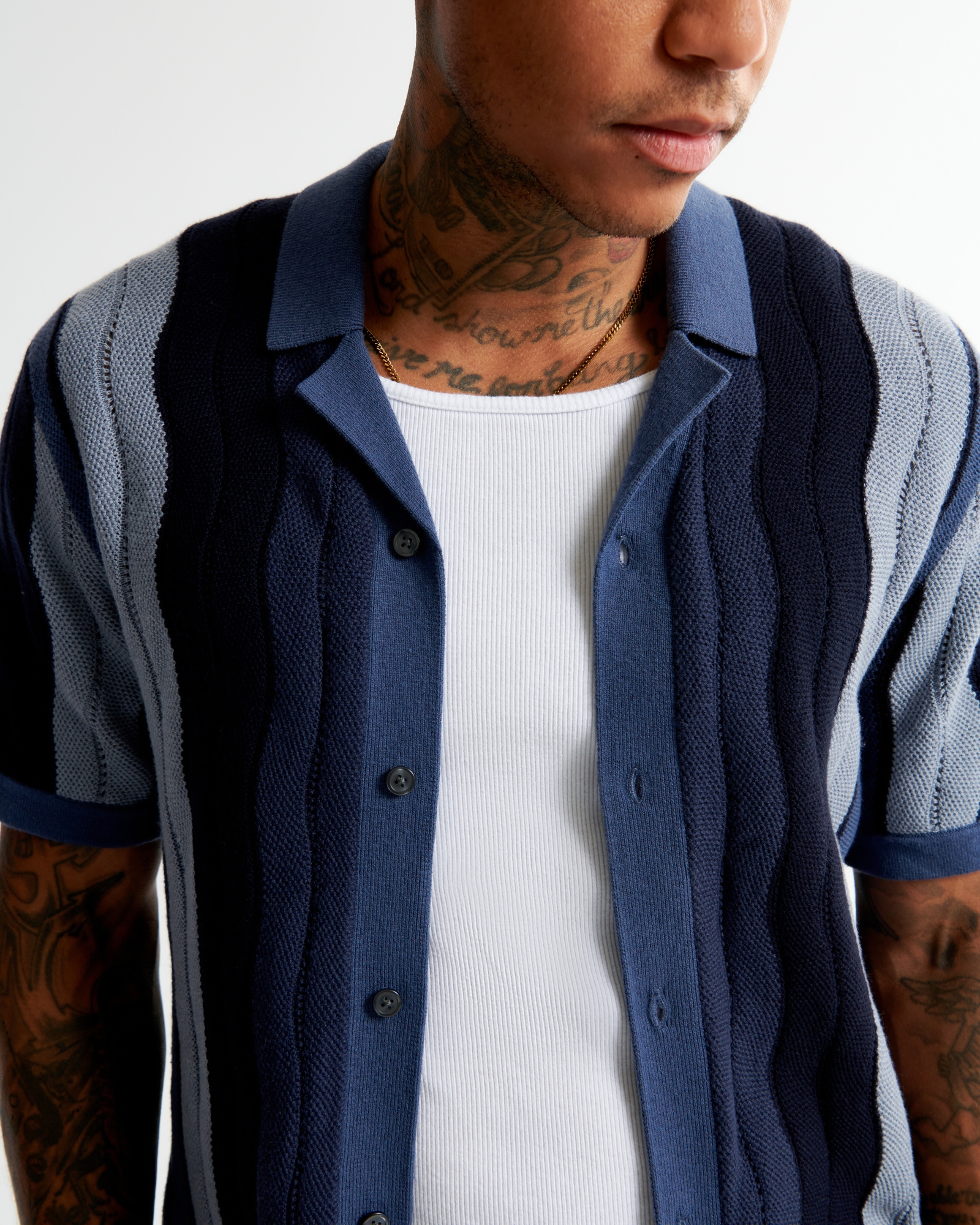 Wave Stitch Button-Through Sweater Polo