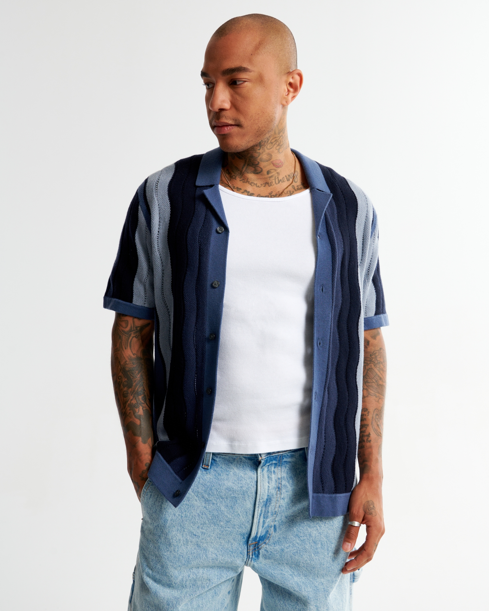 Wave Stitch Button-Through Sweater Polo