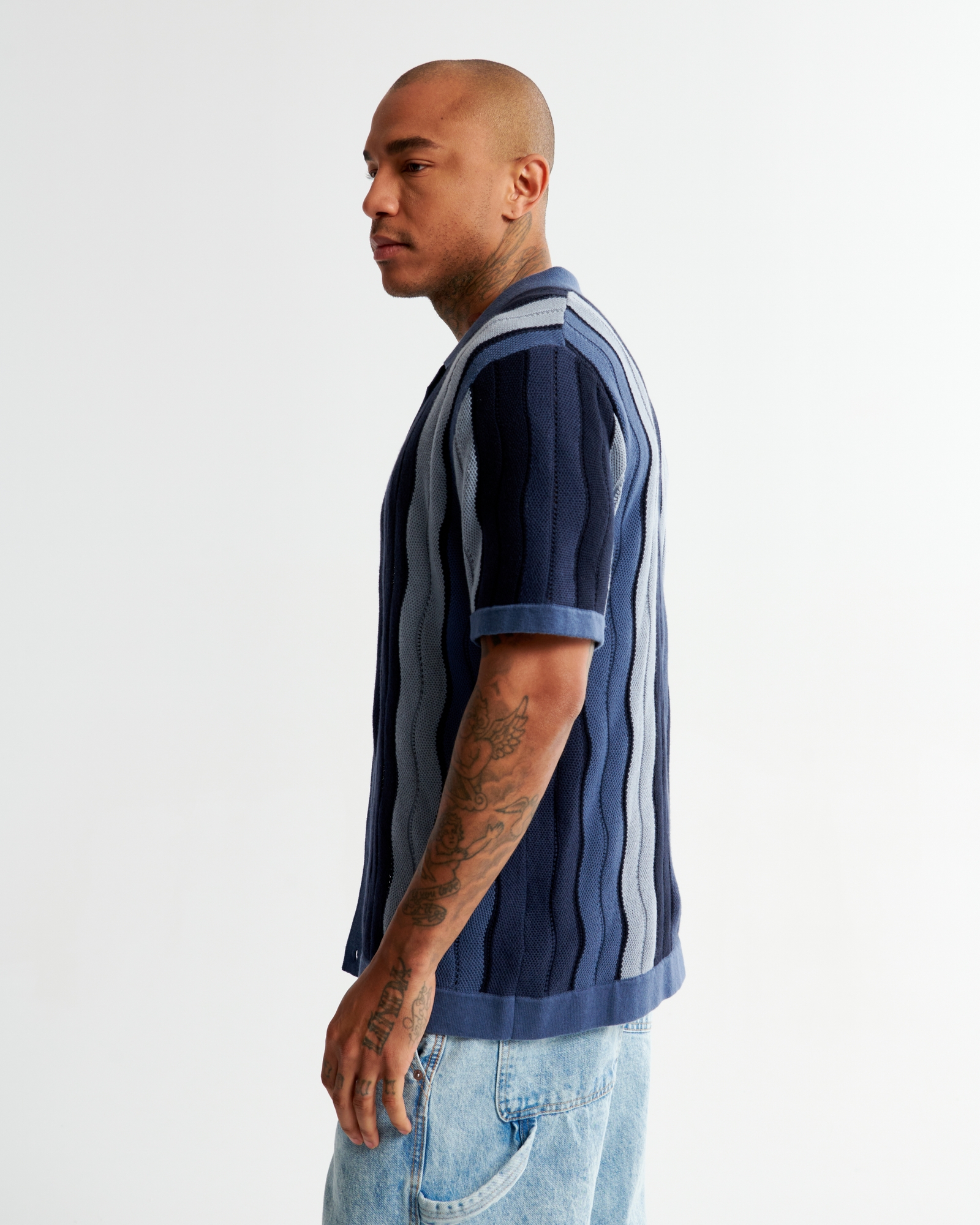 Wave Stitch Button-Through Sweater Polo