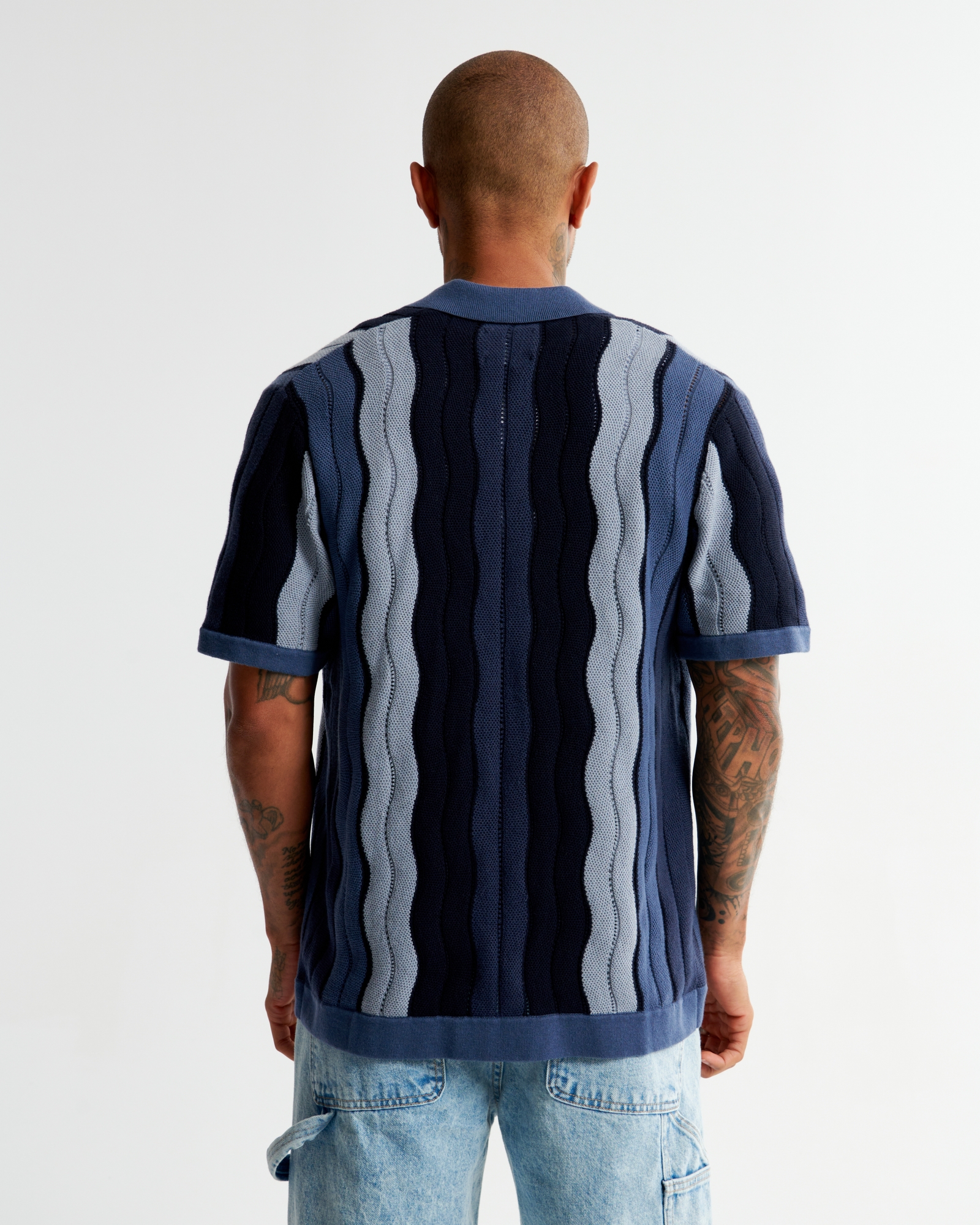 Wave Stitch Button-Through Sweater Polo