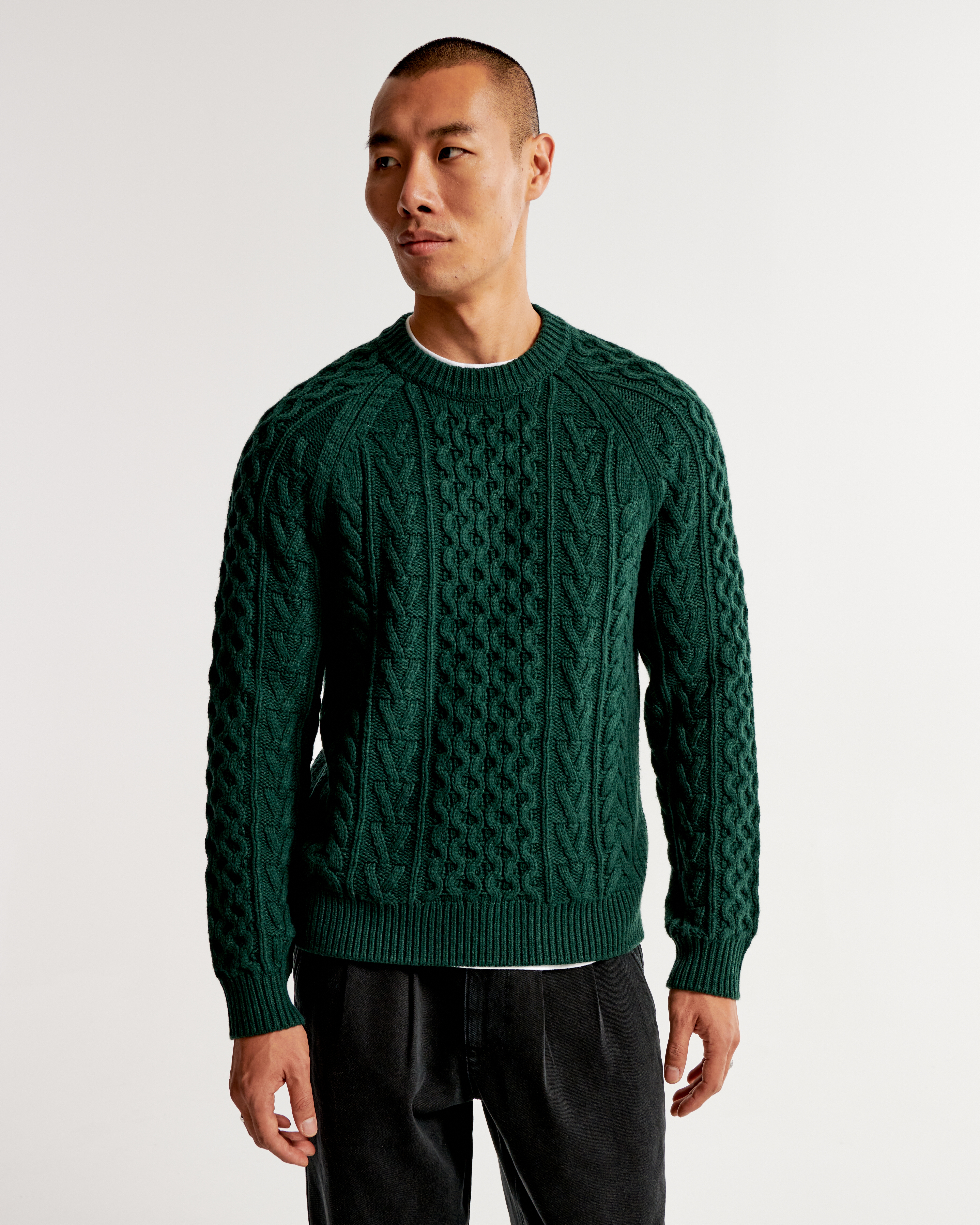 Men's Elevated Cable Stitch Crew Sweater | Men's Tops