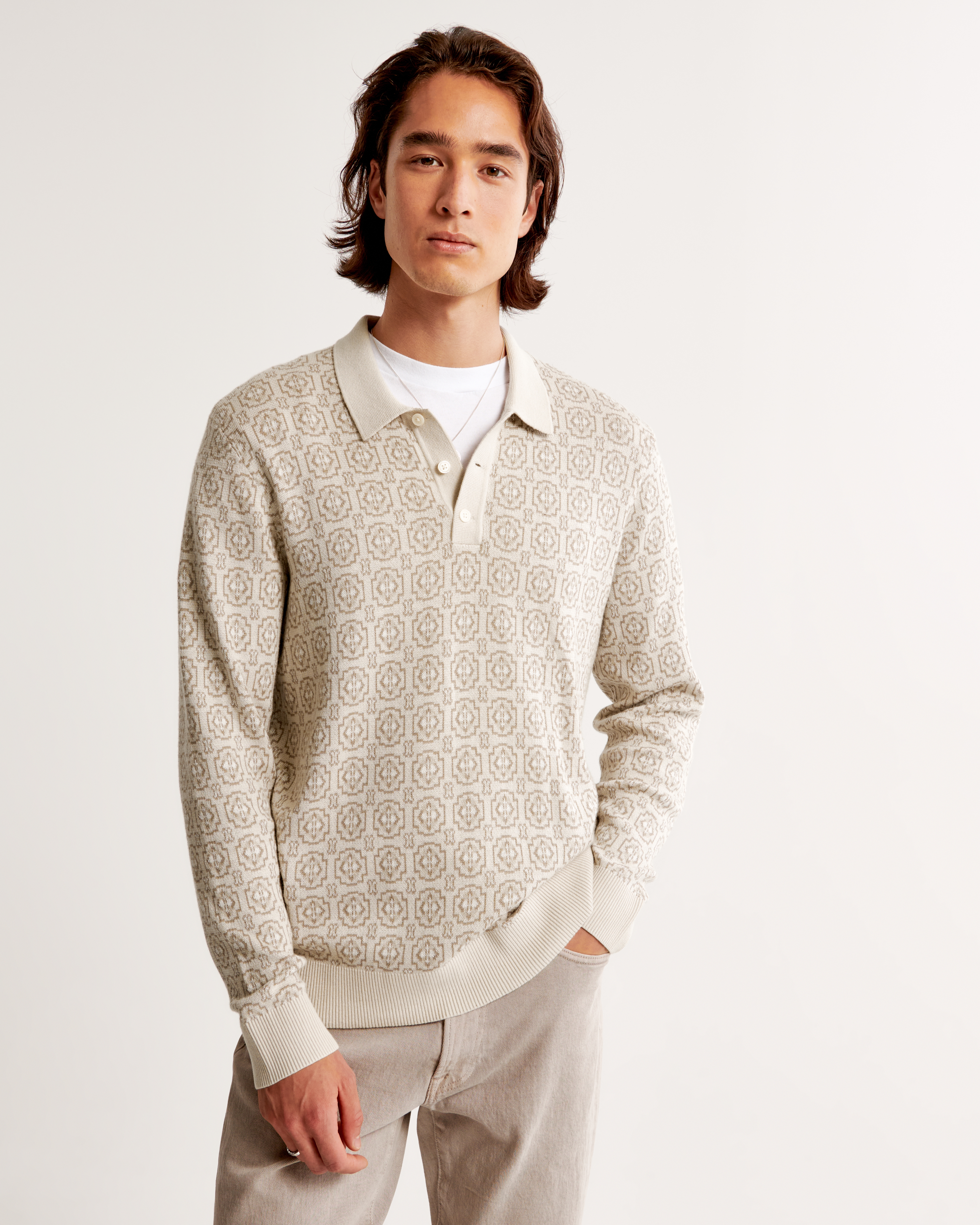 Long-Sleeve 3-Button Sweater Polo