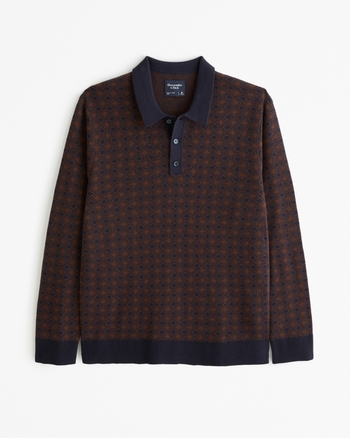 Men's Pattern Long-Sleeve 3-Button Sweater Polo | Men's Tops