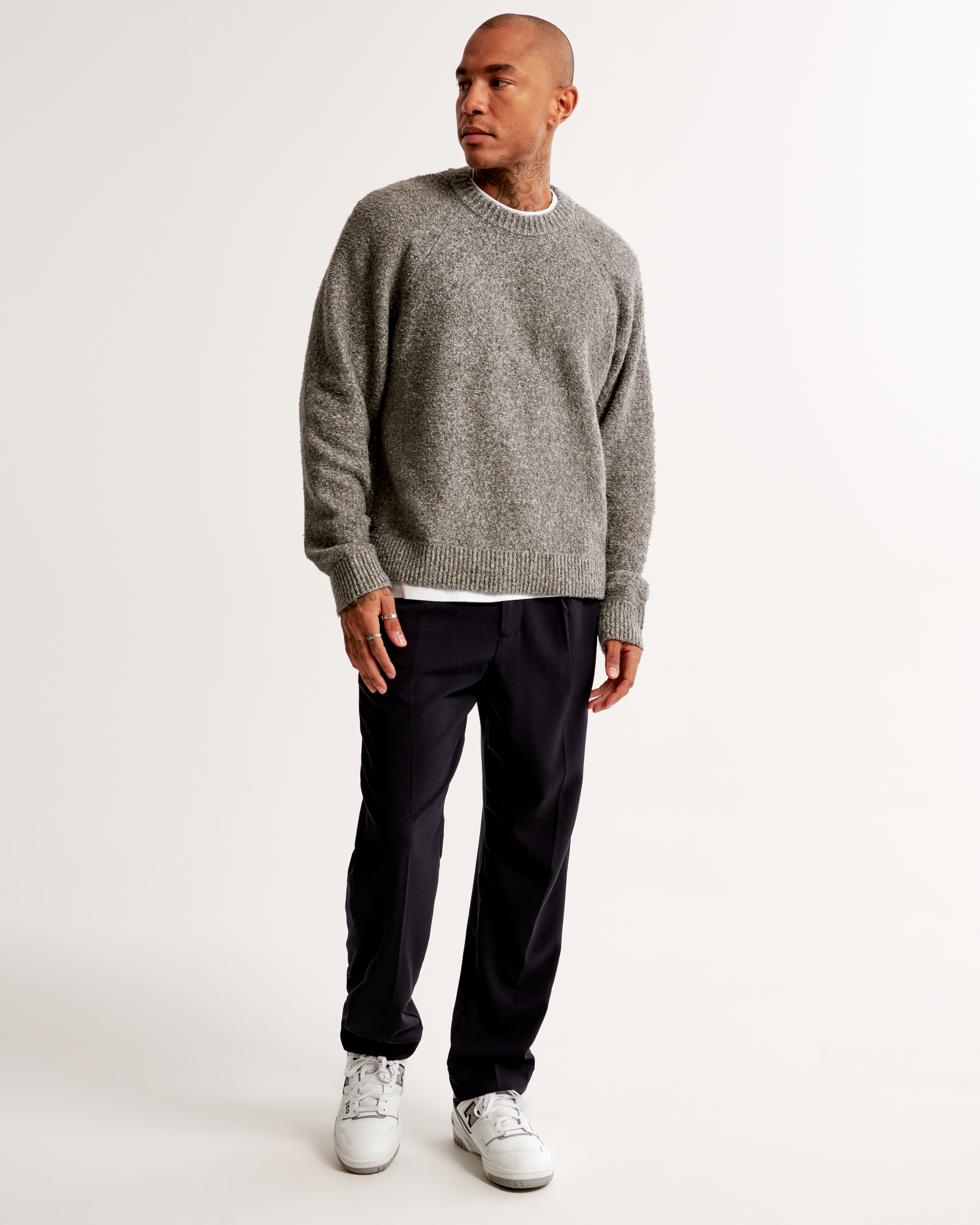 Oversized Boucle Crew Sweater