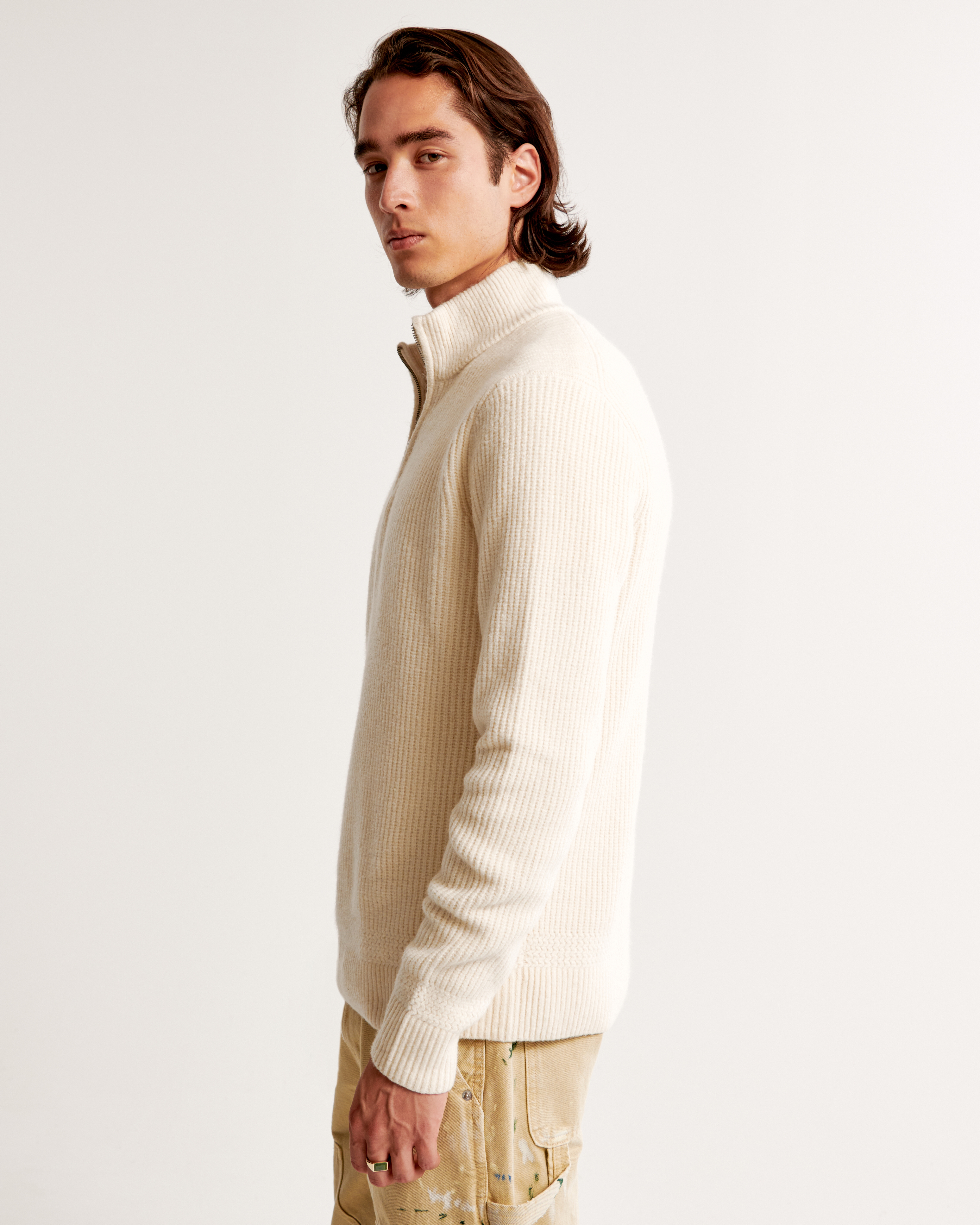 Mens cream quarter discount zip