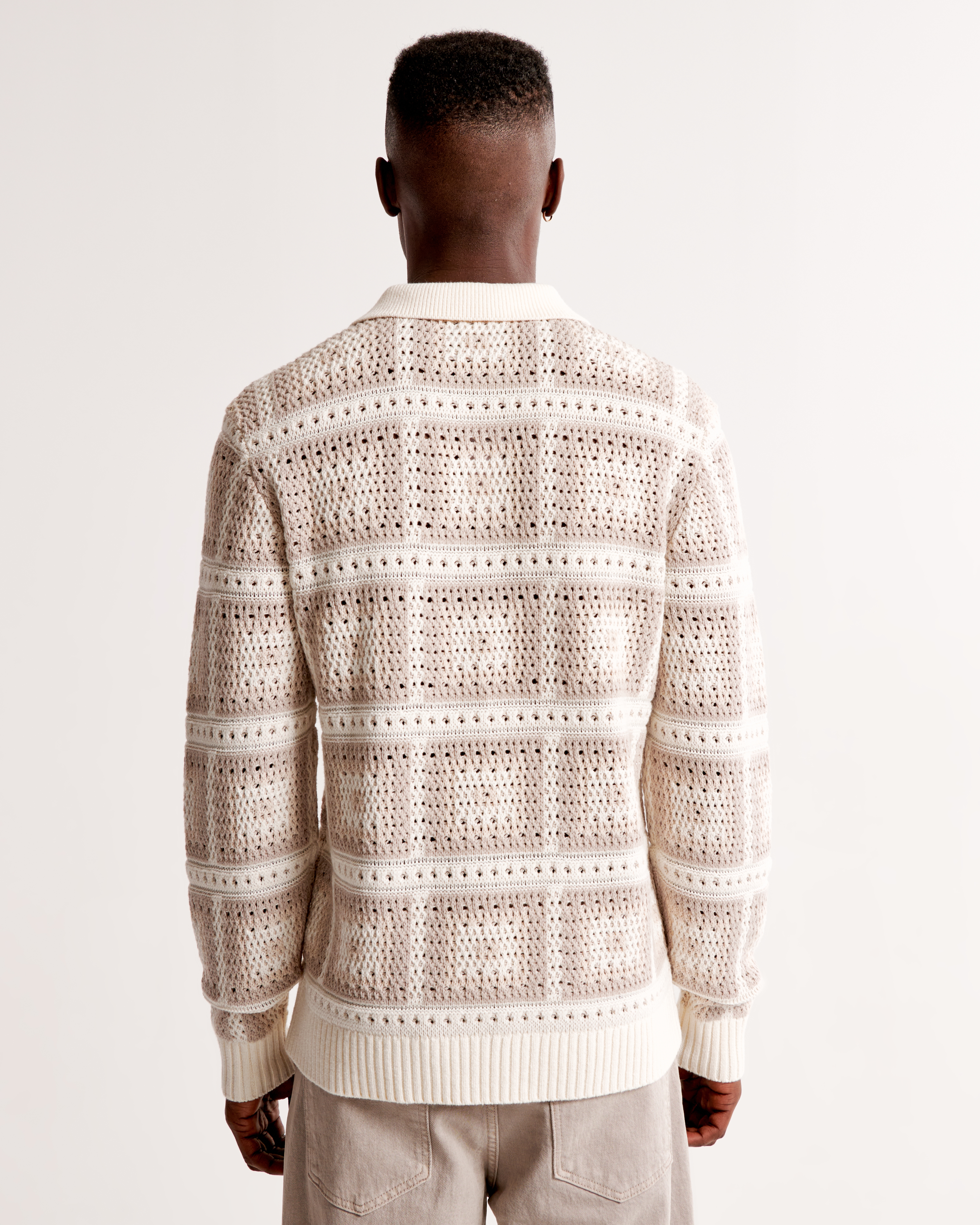 Men's Crochet Long-Sleeve 3-Button Sweater Polo | Men's Clearance