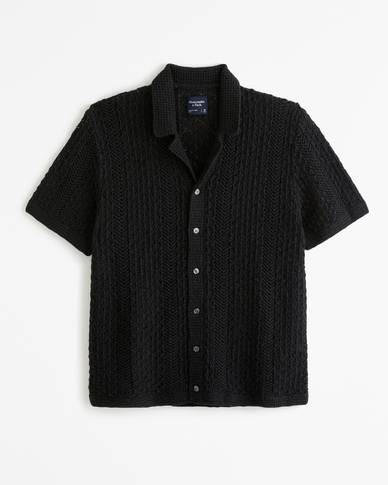 Open Stitch Button Through Sweater Polo