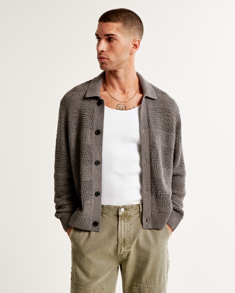 Men's Cropped Crochet-Style Shirt Jacket