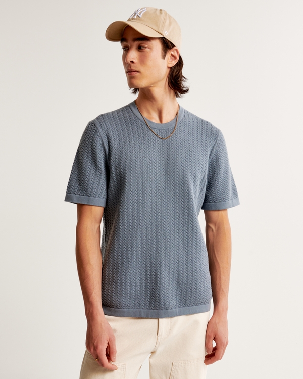Stitched Textured Tee, Blue