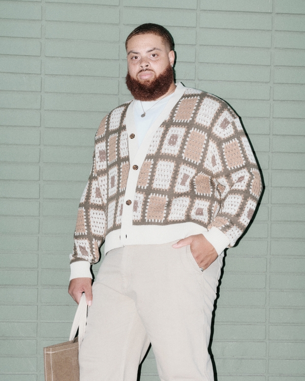 Crochet-Style Cropped Cardigan, Light Brown Pattern