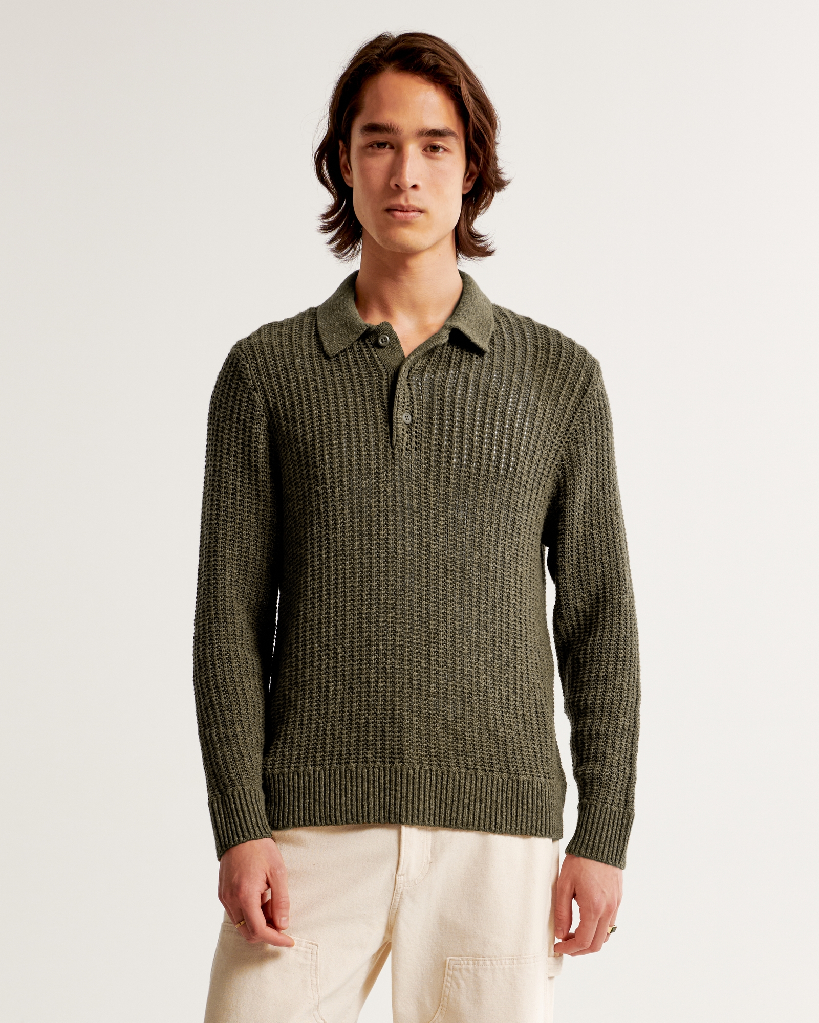 Long-Sleeve 3-Button Sweater Polo