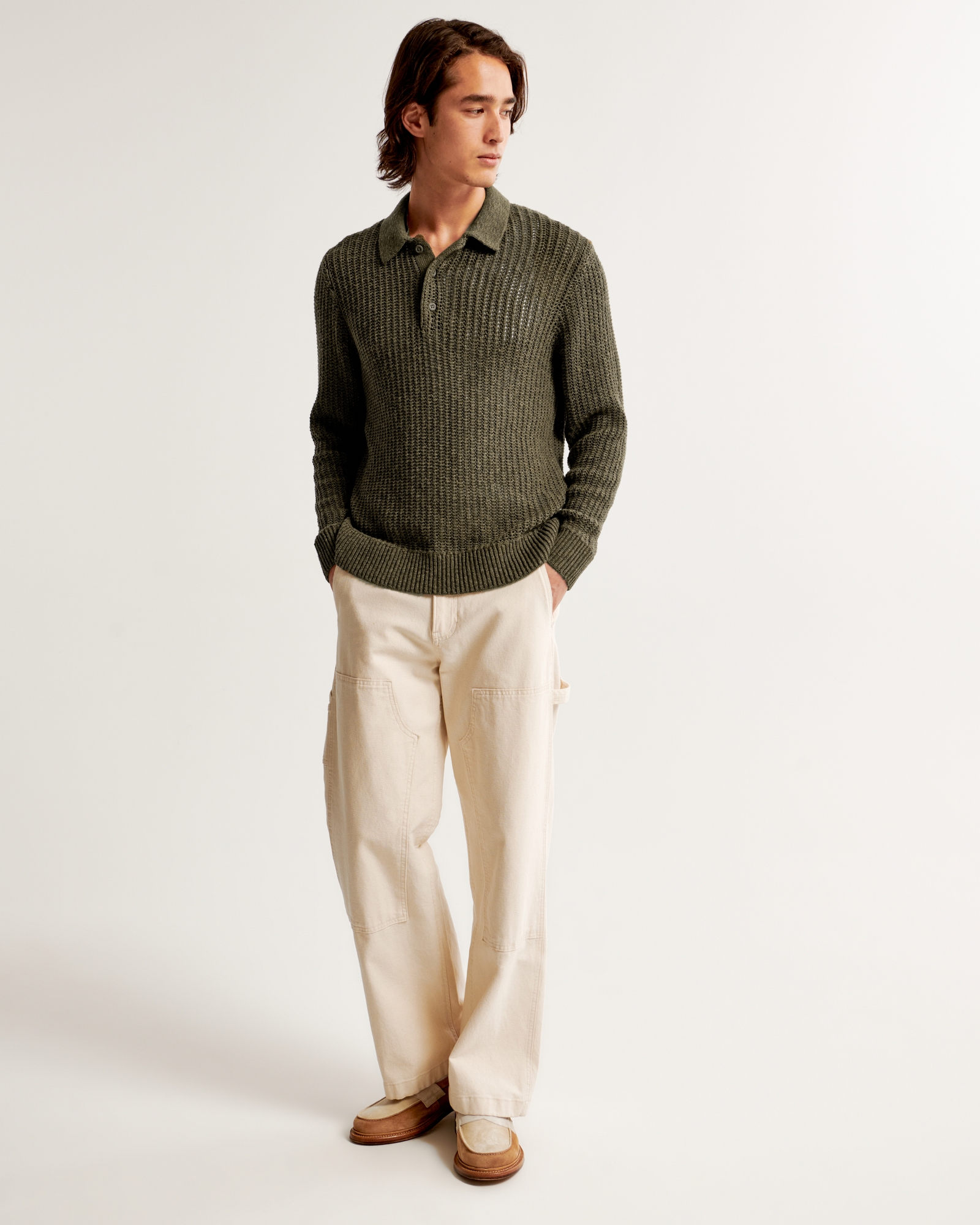 Long-Sleeve 3-Button Sweater Polo