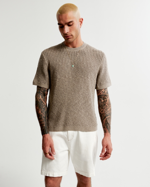 Stitched Sweater Tee, Light Brown