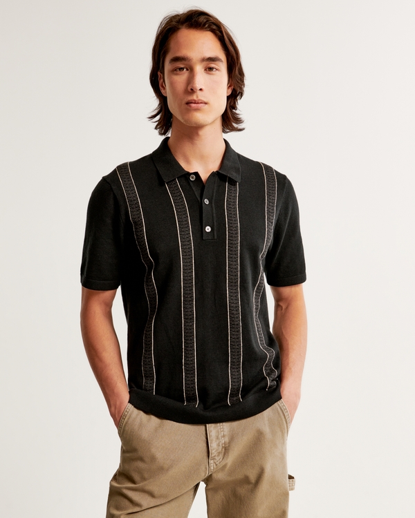 Modern Classic 3-Button Sweater Polo, Black Pattern