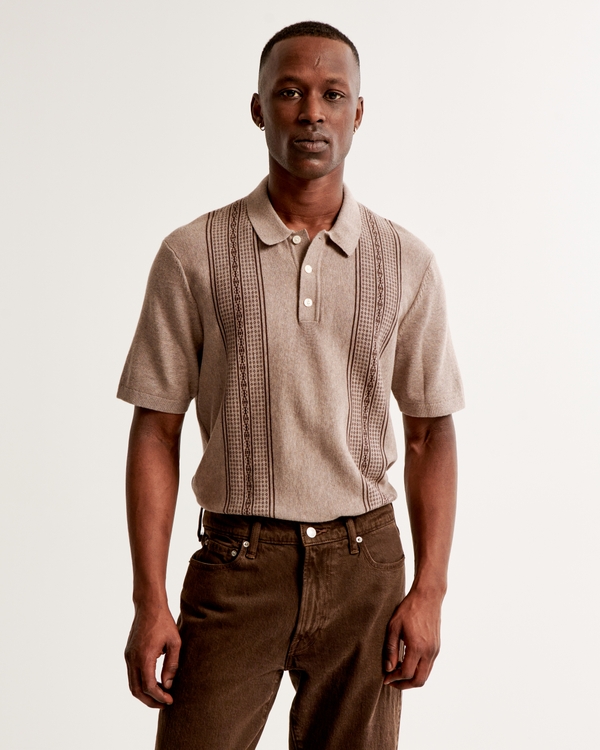 Modern Classic 3-Button Sweater Polo, Light Brown Pattern