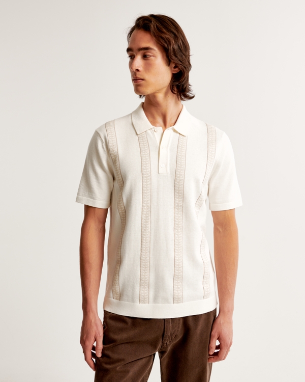 Modern Classic 3-Button Sweater Polo, White Pattern
